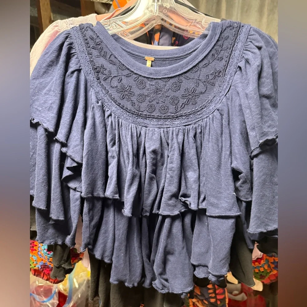NWOT Free People Rose Party Tee-Peacoat $78 MSRP